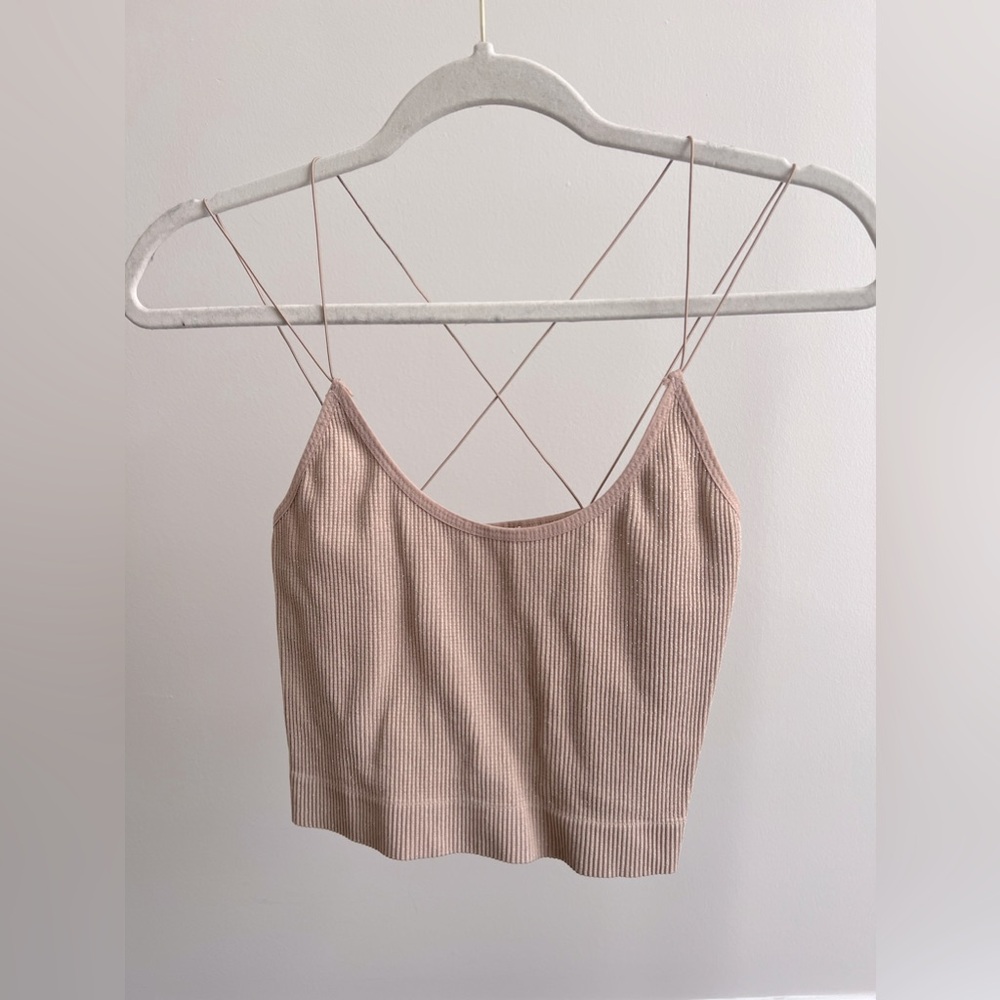 UO strappy neutral tone shimmer crop top